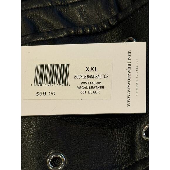 NWT WeWoreWhat Cropped Faux Leather Buckle Bandeau Top Silver Buckle XXL Black - Picture 9 of 15